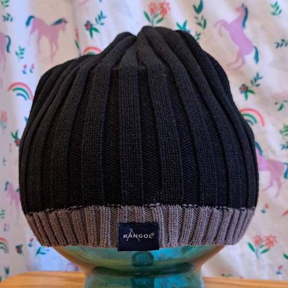 Vintage Y2K Kangol Grey & Black Unisex Winter Warm Cotton Comfy Beanie Hat Cap - Picture 2 of 8